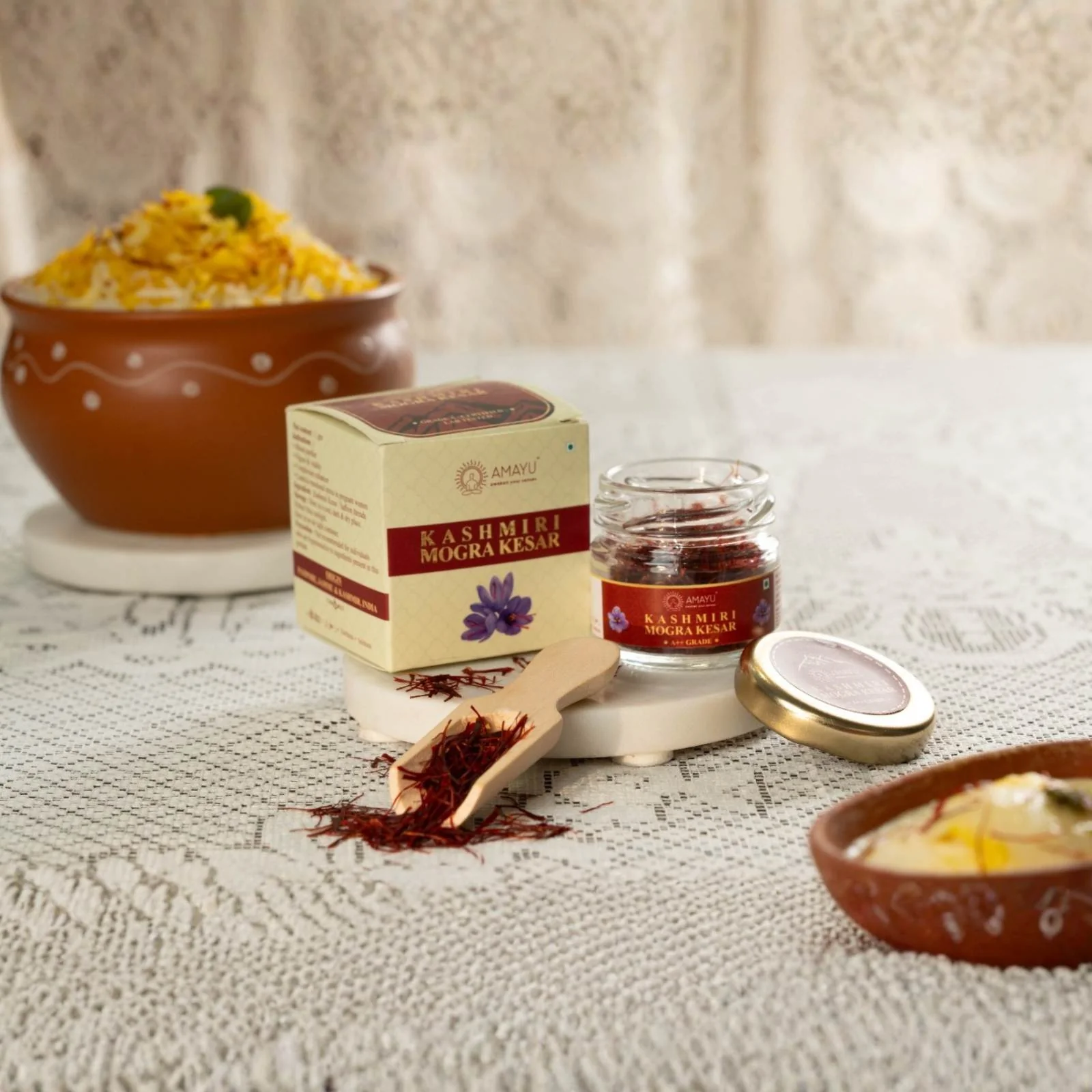 Amayu Original Kashmiri Mogra Kesar (0.5g) + Elaichi Chai Masala (100g) Combo - Image 3