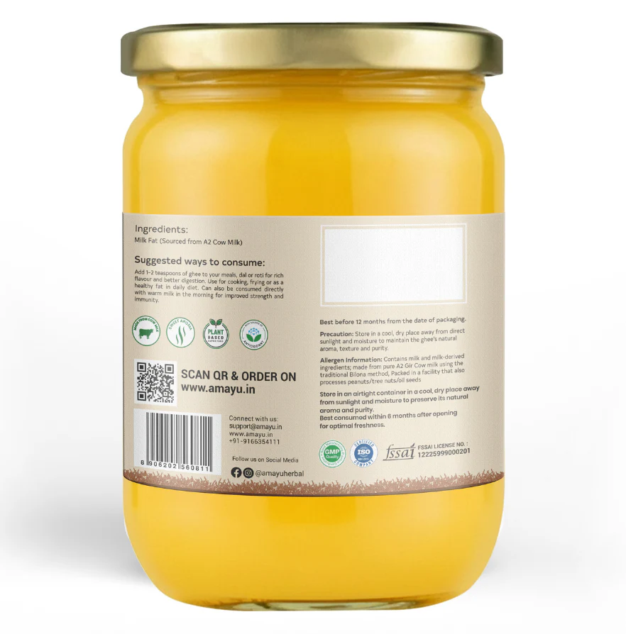 Amayu Premium A2 Gir Cow Ghee 500ML - Image 9