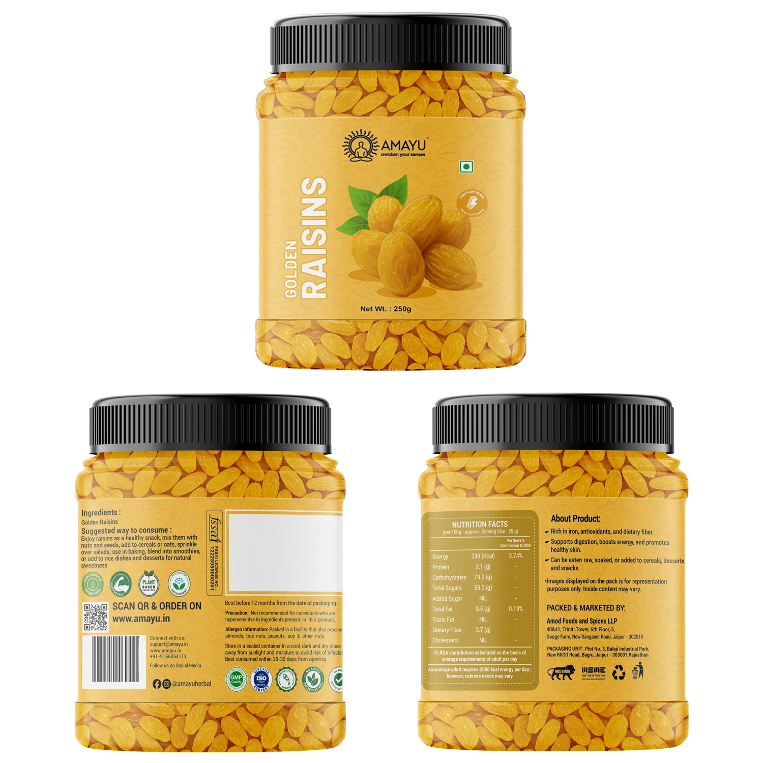 AMAYU Whole Cashews, California Almonds and Golden Raisins Combo - Image 10